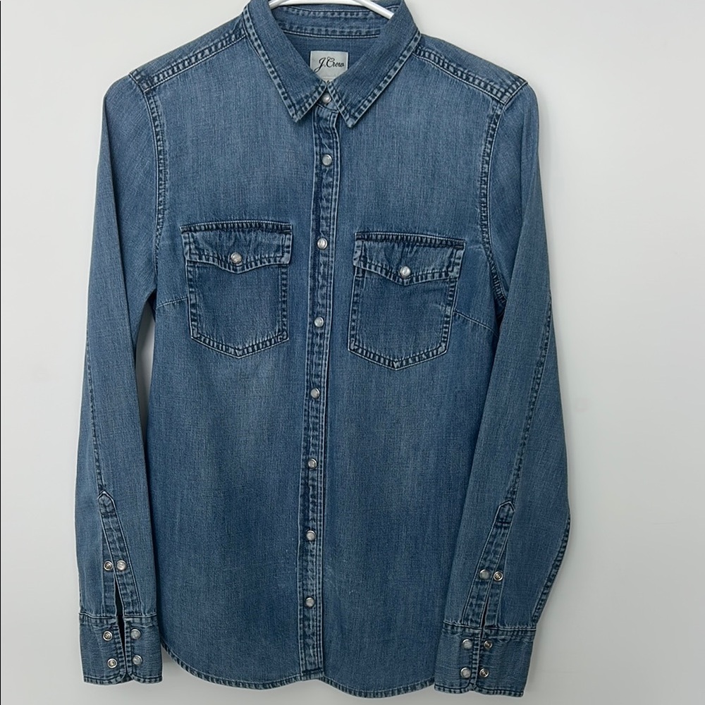 J. Crew Women's Denim Button-Down Shirt - Medium Blue